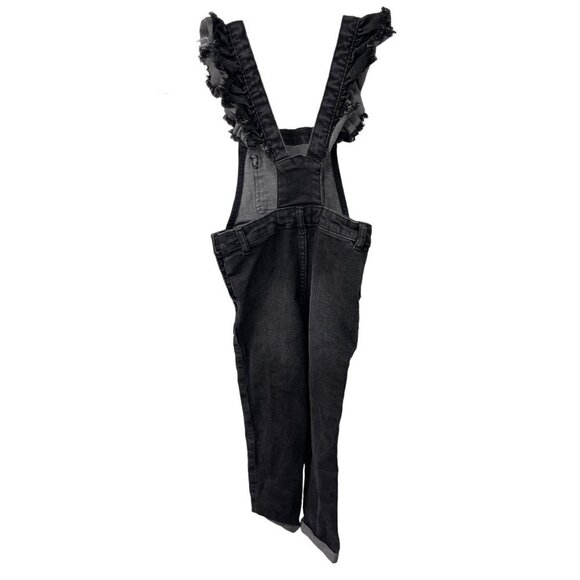 Art Class Bib Overalls Black Ruffle Distressed Stretchy Size 4T - Picture 4 of 6